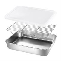 Easy to Clean Stainless Steel Baking Pan Tray with Cooling Rack and Cover 23x17x5cm gray