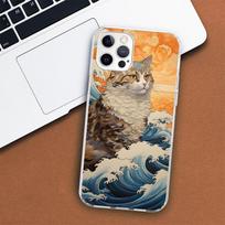 Anime Cat Sea Wave estetinis telefono dėklas, skirtas Apple iPhone 11 12 13 15 14 Pro 7 XR X XS Max 8 Plus + Mini SE pritaikytas spausdinimas minkštas iPhone 11 black