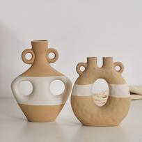 2Pcs Pottery Vase for Flowers Desktop Art Home Flower Arrangement Planter Living Room brown