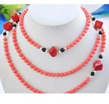 50  6mm Round pink coral square red coral black agate necklace