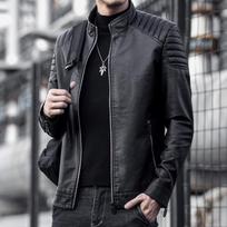 Odinis paltas vyrams pavasariui ir rudeniui Nauji vyriški drabužiai Korėjos gatvės plonas kirpimo motociklininko odinė striukė M juoda