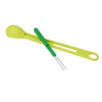 2-in-1 Slotted Spoon Fork Dishwasher Safe Long Handle Colander with Fork Easy to Clean Leaky Spoon Set for Kitchen Olives Cans Pickle žalia