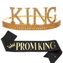 Vyriškas karūnos blizgučių ceremonijos diržų rinkinys Vyriškas PROM KING karūnos galvos apdangalas Prom vakarėlio dovana blue