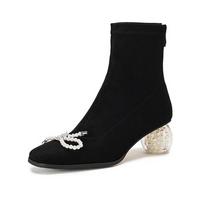 Krazing Pot Microfiber Winter Crystal Med Heels Modern Boots Women Back Zipper Size 42 Jelly Butterfly-knot Elastic Ankle Boots 34 juoda