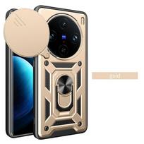 Šarvuotas dėklas VIVO X100 Pro, apsaugantis kameros lęšį, su žiediniu magnetiniu laikikliu, verslo tipo pilnos apsaugos dėklas For VIVO X100 Pro auksas
