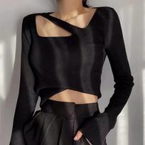 Autumn Slim Fit Long Sleeve Knitted T-shirt Women Street Black Base Cut Out Sexy Tee Tops Women Fashion Bottom Elegant Casual Woman Tshirts 24615 One Size juoda