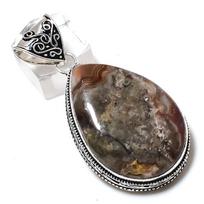 Laguna Lace Agate Gemstone Handmade 925 Sterling Silver Pendant 2.25  q0B56