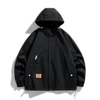 Didelio dydžio striukė vyriška lauko darbo drabužių vėjo nepraleidžianti striukė vėjo nepraleidžianti su gobtuvu universali 6XL black