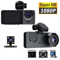 Naujas 1080P HD naktinio matymo automobilio vairavimo įrašymo įrenginys, 3 kanalų kameros vaizdo įrašymo įrenginys DVR juodos dėžutės dvigubas objektyvas su galinio vaizdo kamera HD atbulinės eigos vaizdu 2 Camera