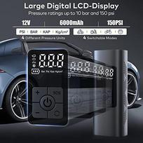 Electric Air Pump With 6000 Mah Battery 150 Psi Portable Bicycle Pump Tire Pump With Digital Lcd Led Light Mini Compressor For Bicycles Motorcycles 17x7x5cm black