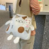 Mielas katės formos „Crossbody“ krepšys „Kawaii“ moteriškas nailono krepšys, didelės talpos mokyklinis pečių krepšys, skirtas paauglių mergaičių rankinėms without doll