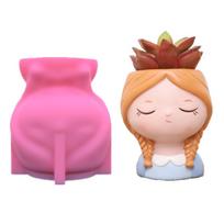 Cute Girl Flowerpot Epoxy Resin Mold Succulent Plant Pot Holder Concrete Plaster Silicone Mould DIY Crafts Mold B