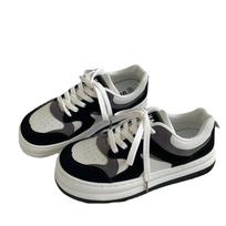 Retro Hong Kong Style Women's Shoes Ins Trendy Spring and Autumn New Versatile Student Platform Big Head Shoes 35 juoda