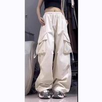Spring Autumn Women Cargo Pants Streetwear Hip Hop Black Trousers High Waist Lace Up Femaleloose Casual Floor Length Pants XXXL balta