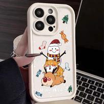 Kalėdų Elnio Sniego Senio Rašto Dėklas iPhone 16 Pro 15 14 Plus 13 12 11 Pro Max Xr Xs X 8 7 Objektyvo Apsauga Minkštas TPU Smūgiams Atsparus Vienspalvis Viršelis iPhone 16 smėlis