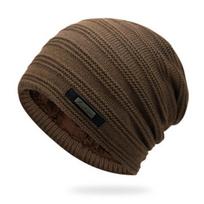 Fall Winter Unisex Piled Hat Baggy Solid Color Knitted Elastic Keep Warm Good chaki