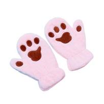 1 Pair Women Winter Mittens Cartoon Cat Paw Shape Thick Plush Anti-slip Heat šviesiai rausvos spalvos
