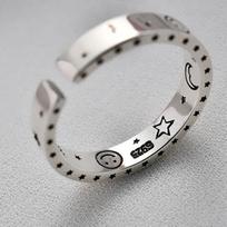 925 Sterling Silver Moon Star Open Thai Silver Ring Sweet Smiling Finger Rings For Women Jewelry Wholesale S-R613 16mm Adjustable