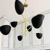 8 Light Curved Shades Pendant Mid Century Modern Polished Brass And Matte Black Sputnik chandelier light Fixture
