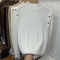 Fashion Elegant Solid Half High Neck Knitted Sweater Women Autumn Casual Slim Fit Long Sleeve Women Sweaters Tops Winter Warm Base Knitwears 24880 One Size balta