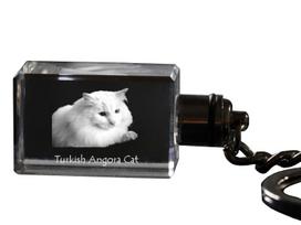 Turkiška angora - Krištolinis pakabukas su katės nuotrauka, apšviestas pakabukas, unikali dovana nuo Art-Dog prekės ženklo skaidri