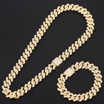 Komplektas Hip Hop Majamio šaligatvio kubietiško pynimo grandinėlė auksinė su lediniais cirkoniais CZ reperio grandis sidabro spalvos karoliai vyriški papuošalai 8 inch with 18 inch