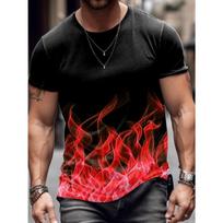 Summer Burning Men's Casual Loose Short Sleeved T-shirt Gradient Color 3D Printed Round Neck T-shirt Fire S