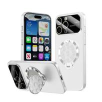 Prabangus dėklas su dideliu objektyvo langeliu, skirtas iPhone 16 15 14 Plus 13 12 11 Pro Max, Magesafe magnetinis sulankstomas stovas, siurbtukas, atsparus smūgiams telefono dėklas For iPhone 11 kava