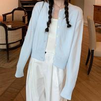 GMXIA Light Blue Lazy Knit Cardigan Coat Women's Spring Soft Waxy Short Long Sleeve Top One size šviesiai mėlyna spalva