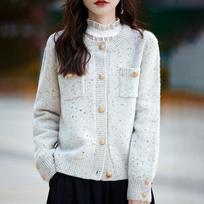 GMXIA Lazy Little Fragrance Knitted Coat Women's Autumn Winter Crewneck Sweater Women's Colorful Yarn Fashion Coat Sweater One size smėlis