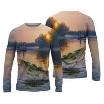 Summer Men's Fishing Shirts 3D Pinting Fishing Apparel Breathable T-Shirt Long Sleeve Outdoor Sports Crewneck Fishing Shirt 6XL S