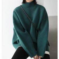 Women's Fall/winter Semi-turtleneck Solid Color Loose Short Knit Sweater one size juoda
