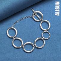 925 Sterling Silver Circular O-ring Bracelet, Fashionable Wedding Jewelry 20CM