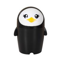 Stalinio kompiuterio mini pingvinų šiukšlių dėžė su dangteliu, rašiklio laikikliu, atverčiamu dangčiu. juoda