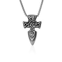 Retro Norse Odin's Spear Gungnir Necklaces Men Scandinavian Stainless Steel Pendant Celtic Knot Runes Self-defense Sword Jewelry gray