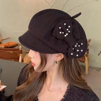 Women's Beret with Cute Bow & Faux Pearl Accents - Breathable, Versatile Octagonal Painter Cap for Daily Wear, Sun Protection ONE SIZE juoda