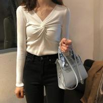Twisted Cross V-neck Slim Fit Knitted Sweater for Women Autumn Long Sleeve Casual Pullover Women's Sweaters Winter Solid Casual Base Knitwears 25043 One Size balta