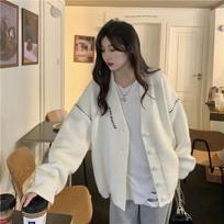 Autumn and Winter Sweater Women's Retro Lazy Wind Loose Tops Knitted Cardigan Jacket Tide One Size balta