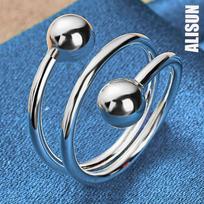 925 prabos sidabrinis dvigubas lygus 8 mm rutuliuko žiedas Madingi vestuviniai papuošalai Adjustable