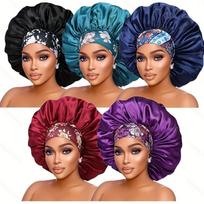 Satin Sleep Caps for Women - 5pcs High-Density Hair Bonnets, Breathable, Stretchy Band, Soft, Ideal for Curls, All-Season, Chemo Caps 5