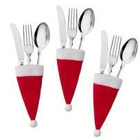 Christmas Knife & Fork Hats 10pcs- 2.36x4.72inch Red Mini Hats for Wine Bottles - Festive Table Decorations 2.36*4.72inch