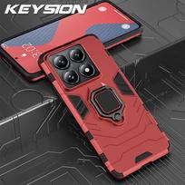 KEYSION Shockproof Armor Case for Xiaomi 14T Pro 5G Soft Silicone+PC Ring Stand Holder Phone Back Cover for Xiaomi 14T 5G 14TPro for Xiaomi 14T raudona
