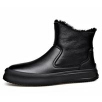 Madingi juodi vilnoniai sniego batai vyrams Žieminiai natūralios odos šilti medvilniniai batai Vyriški Madingi laisvalaikio naujo dizainerio ankle boots vyrams 38 juoda