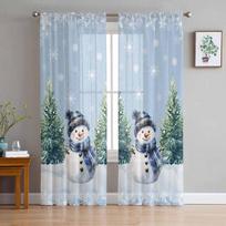 Kalėdinės ir Žiemos Sniego Senio Užuolaidos Svetainei, Miegamajam, Namų Dekoravimui, Langų Voilo Tiulio Užuolaidos W135 x H114cm gray
