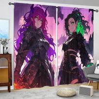 2 vnt. anime personažų atvaizdais margintos užuolaidos namų dekorui - su kilpelėmis užuolaidų karnizui, langų apdaila miegamajam, biurui, virtuvei 52.5cmX116cm X 2pcs