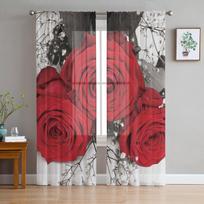 Raudona rožė Gėlės Modernios užuolaidos Svetainei Skaidrios tiulio užuolaidos Langų plonos užuolaidos Miegamojo priedai Dekoras W135 x H114cm brown