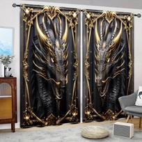 2 vnt. juodo drakono spausdintos užuolaidos, skirtos namų dekoravimui – miegamojo, biuro, virtuvės, svetainės kišeninio lango apdaila 52.5cmX116cm X 2pcs