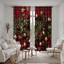 2 vnt. HD Kalėdų girlianda rotango spalvoti rutuliukai dekoratyvinė užuolaida Žalias raištis skaitmeniniu būdu spausdinta užuolaida Namų dekoravimo stilius deco W52H63inchW132H160cm