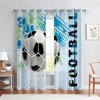2PCS World Cup Football Printed Curtains, Polyester Fiber Rod Pockets, Colorful Hand-Painted, Room Decoration Curtains W50xH140(CM)x2PCS&Rod pocket black