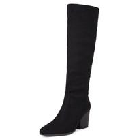 Fashion Faxu Suede Knee High Boots Women Shoes Autumn Winter Fashion Long Tall Boot Female Block High Heels Flock Black Red Party Shoes 34 juoda